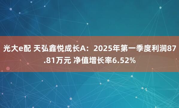 光大e配 天弘鑫悦成长A：2025年第一季度利润87.81万元 净值增长率6.52%